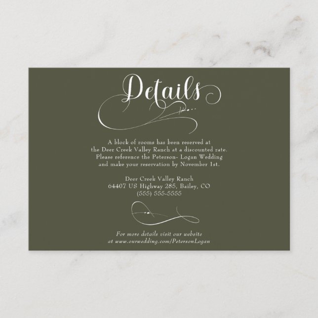 Carte D'accompagnement Élégant Script Classic Détails du Mariage (Devant)