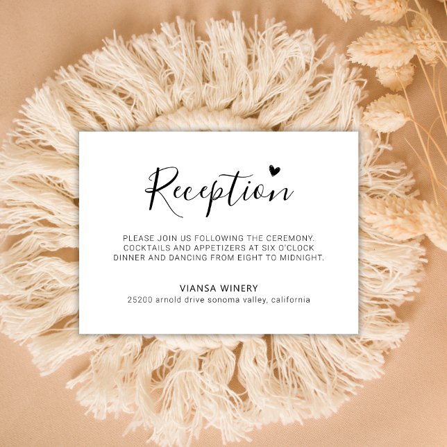 Carte D'accompagnement Élégant Script Coeur Minimal Mariage Réception (Créateur téléchargé)