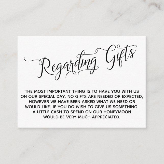 Carte D'accompagnement Élégant script concernant les cadeaux pour le Mari (Devant)
