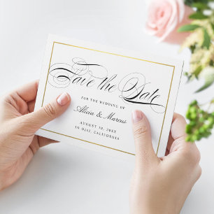 Carte D'accompagnement Élégant script de calligraphie Enregistrer la date