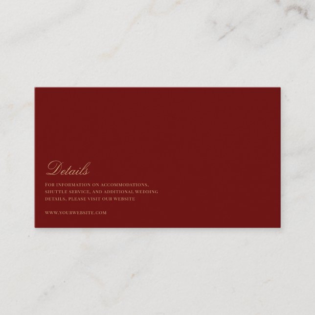 Carte D'accompagnement Elégant Script Gold & Deep Red Mariage Détails (Devant)