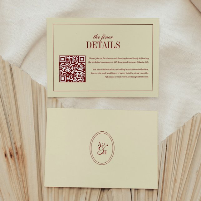 Carte D'accompagnement Elegant Script Ivory Cream QR Code Wedding Details (Créateur téléchargé)