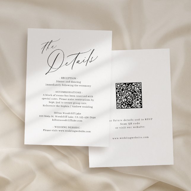 Carte D'accompagnement Élégant script moderne minimaliste détails mariage (Elegant modern script minimalist wedding details enclosure card)