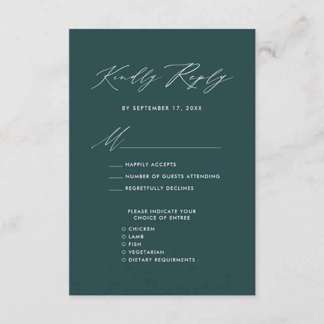 Carte D'accompagnement Élégant Script Moderne Vert Simple Mariage RSVP (Devant)