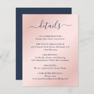 Carte D'accompagnement Elegant Script Navy Blue and Blush Mariage Détails