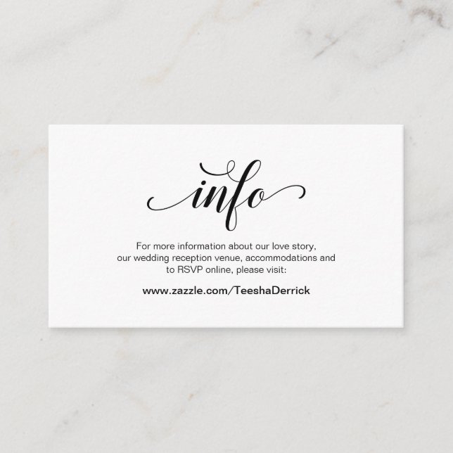 Carte D'accompagnement Élégant script noir, détails Mariage, RSVP en lign (Devant)