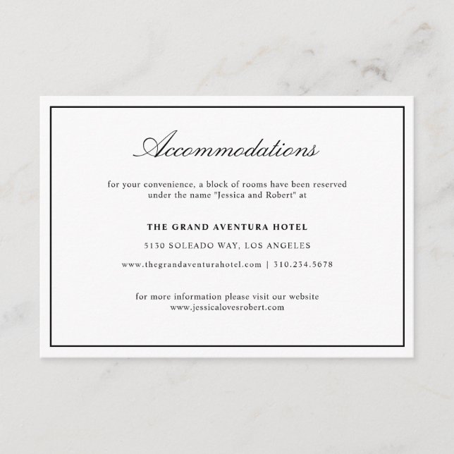 Carte D'accompagnement Élégant script noir et blanc bordure épaisse (Devant)