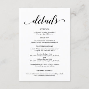 Carte D'accompagnement Élégant script noir, informations sur le Mariage