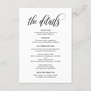 Carte D'accompagnement Élégant, Script Noir, Nos Détails Mariages