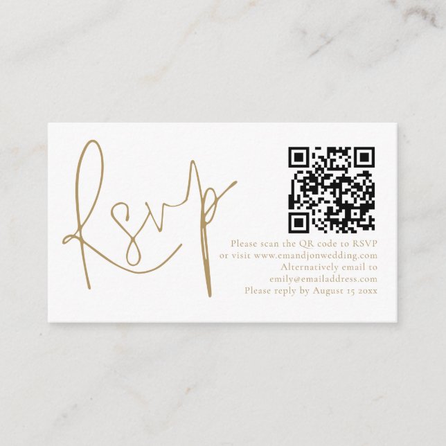 Carte D'accompagnement Élégant script or QR Code Mariage RSVP (Devant)