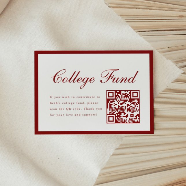 Carte D'accompagnement Élégant Script Rouge Fond Universitaire Code QR Re (Créateur téléchargé)