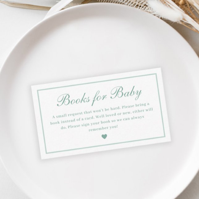Carte D'accompagnement Élégant Script Sage Green Livres pour Baby shower (Elegant Sage Green Script Books for Baby Gender Neutral Baby Shower Enclosure Cards.)