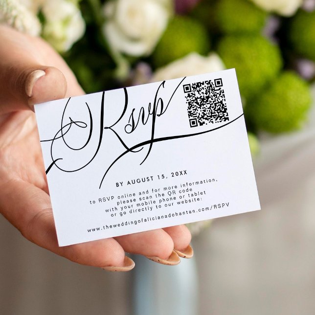 Carte D'accompagnement Elegant script site Web QR code mariage RSVP (Créateur téléchargé)