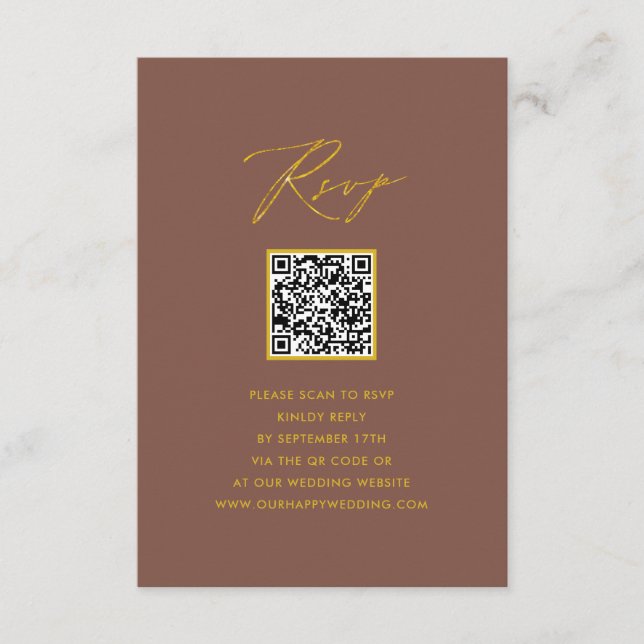 Carte D'accompagnement Élégant Script Terracotta Simple QR Wedding RSVP (Devant)