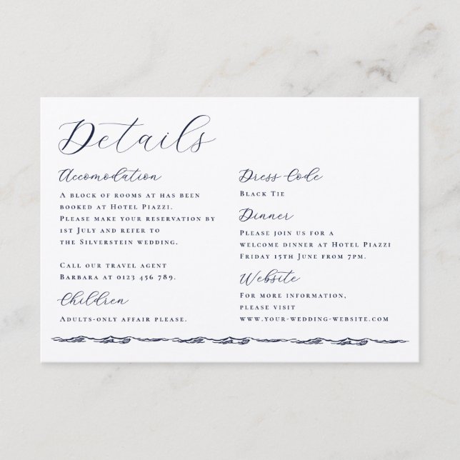 Carte D'accompagnement Elegant Script Wave Illustration Wedding Details (Devant)