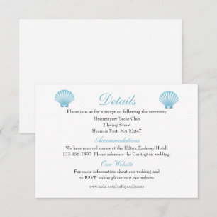 Carte D'accompagnement Elegant Seashell Détails Mariage Blue Beach
