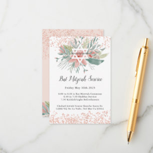 Carte D'accompagnement Élégant service de Bat mitzvah floral Blush