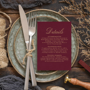 Carte D'accompagnement Elegant Simple Burgundy Gold Information aux clien