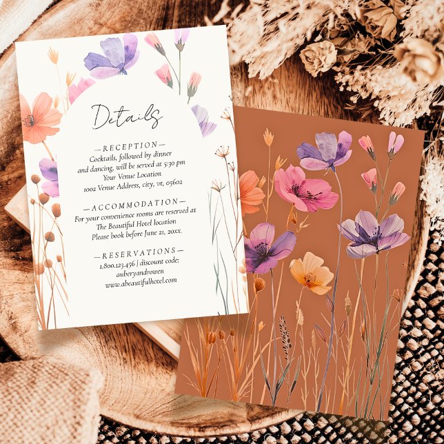 Carte D'accompagnement Élégant simple Neutre Floral Mocha Mariage Détail (Créateur téléchargé)