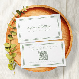 Carte D'accompagnement Elégant site de mariage moderne QR Code Sage Green
