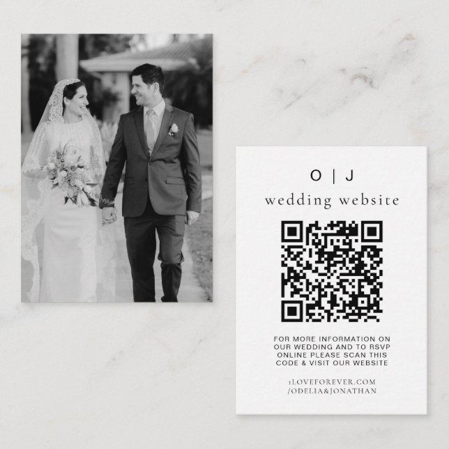 Carte D'accompagnement Élégant site de mariage | RSVP QR Code photo (Devant / Derrière)