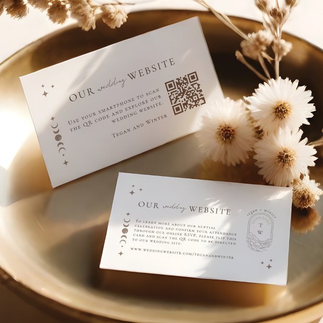 Carte D'accompagnement Élégant site Mariage céleste RSVP QR Code (Elegant Celestial Wedding Website RSVP QR Code Enclosure Card)
