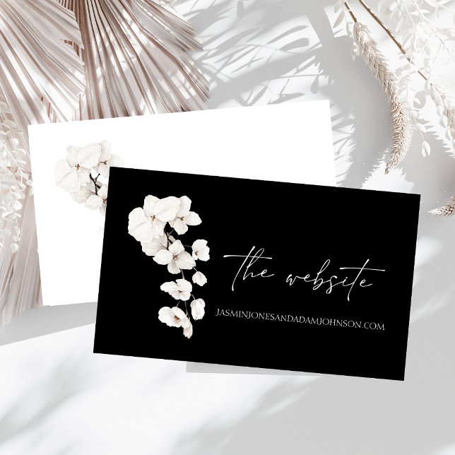 Carte D'accompagnement Elégant site Mariage de l'orchidée noire et blanch (Modern Black and White Orchids Flowers Wedding Website Enclosure Cards)