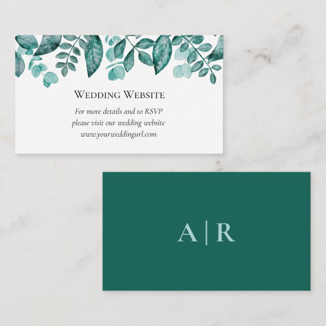 Carte D'accompagnement Elégant site Mariage de verdure Turquoise (Devant / Derrière)
