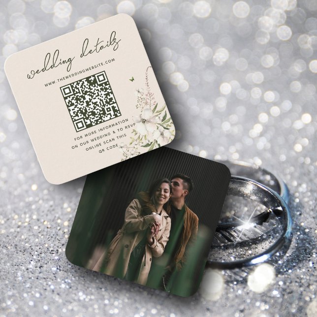Carte D'accompagnement Élégant site Mariage floral code QR Photo RSVP (Créateur téléchargé)