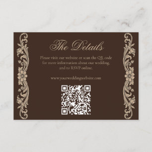 Carte D'accompagnement Élégant site Web de mariage baroque marron et crèm