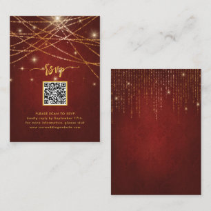 Carte D'accompagnement Élégant Sparkling Gold String Lights QR Code RSVP