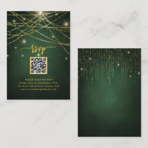 Carte D'accompagnement Élégant Sparkling Gold String Lights QR Code RSVP