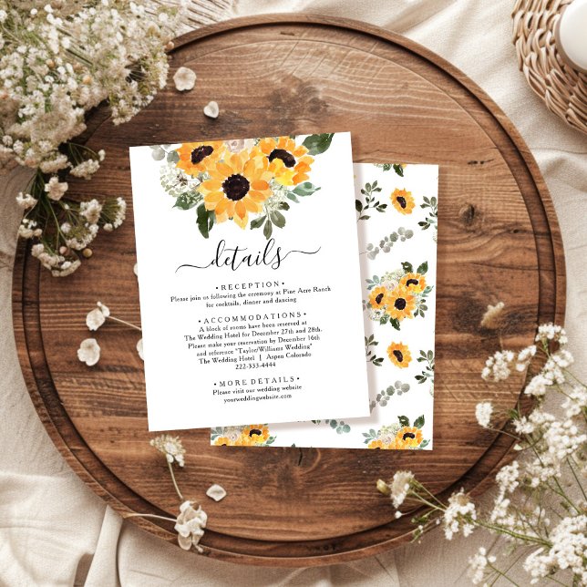 Carte D'accompagnement Elégant Sunflower Greenery Détails du Mariage (Créateur téléchargé)