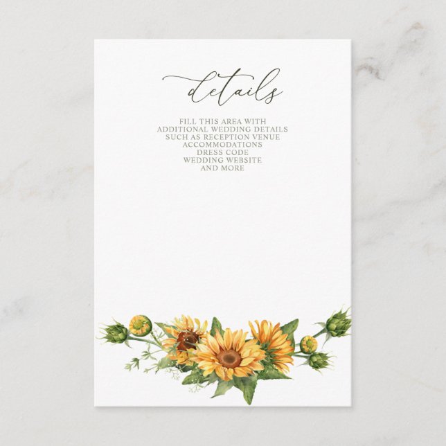 Carte D'accompagnement Elegant Sunflowers Garden Floral Wedding  (Devant)