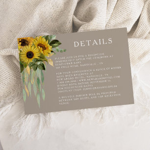 Carte D'accompagnement Elegant Taupe Sunflower Détails du Mariage
