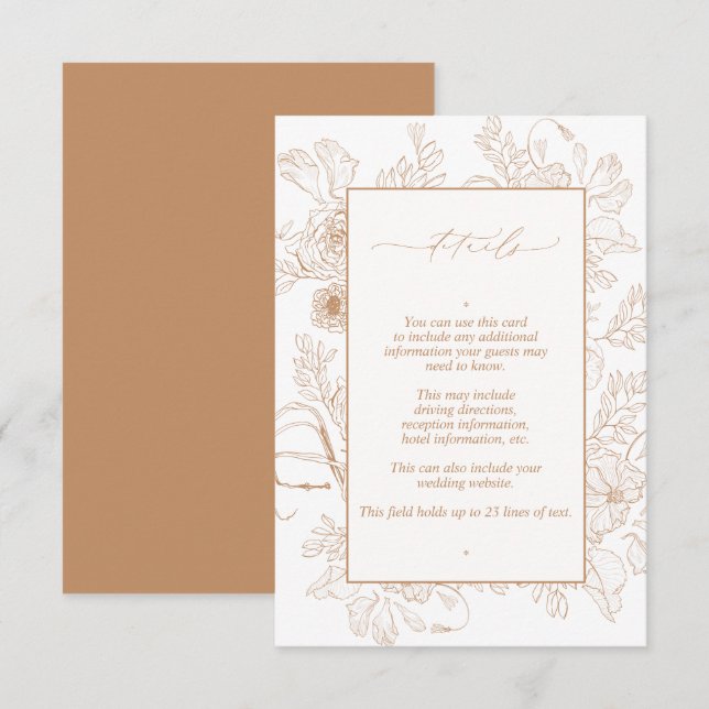 Carte D'accompagnement Élégant Terracotta Floral Line Art Détails Mariage (Devant / Derrière)