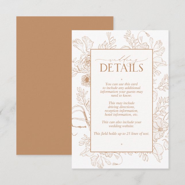 Carte D'accompagnement Élégant Terracotta Floral Line Art Détails Mariage (Devant / Derrière)