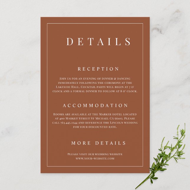 Carte D'accompagnement Élégant Terracotta Simple Forme Détails Mariage (Créateur téléchargé)