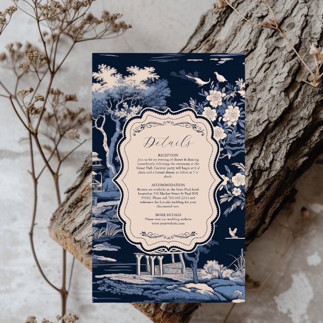 Carte D'accompagnement Elégant Toile Bleue De Jouy Mariage (Créateur téléchargé)