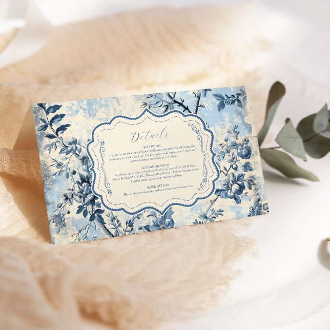 Carte D'accompagnement Elégant Toile Bleue De Jouy Mariage (Créateur téléchargé)