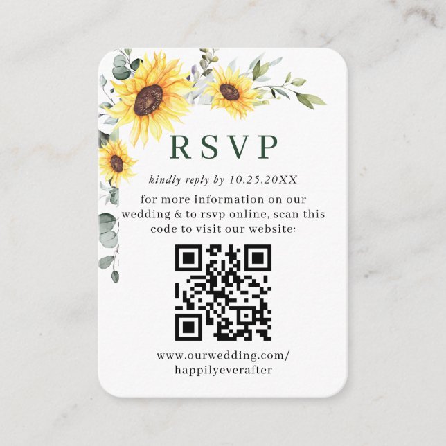 Carte D'accompagnement Elégant tournesol Eucalyptus Mariage QR RSVP (Devant)