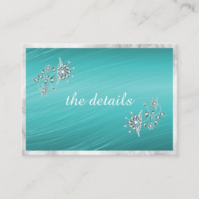 Carte D'accompagnement Elegant Turquoise et Rhinestone Détails Mariage (Devant)