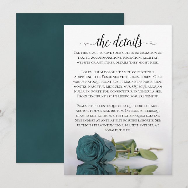 Carte D'accompagnement Elégant Turquoise reflétant les détails du Mariage (Devant / Derrière)