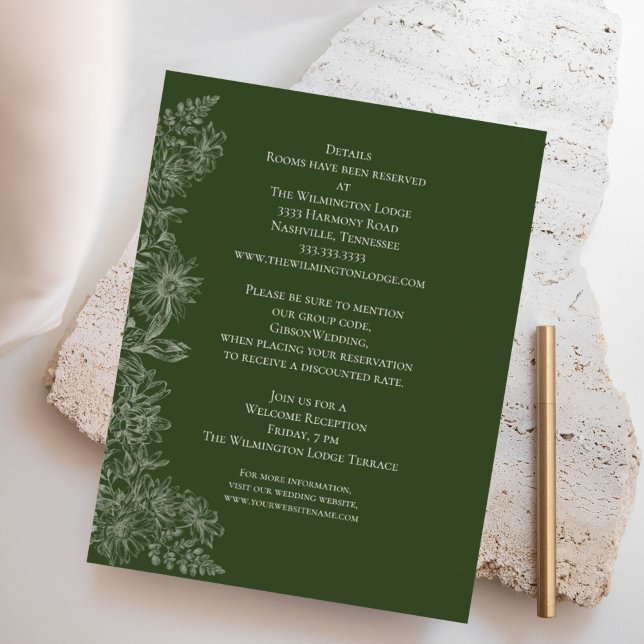 Carte D'accompagnement Elégant Vert Blanc Floral Détails du Mariage (Créateur téléchargé)