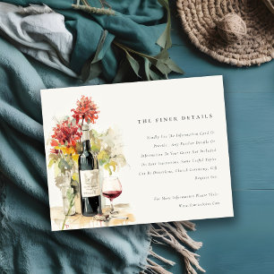 Carte D'accompagnement Elégant Vin Rouge Jaune Floral Détails Mariage
