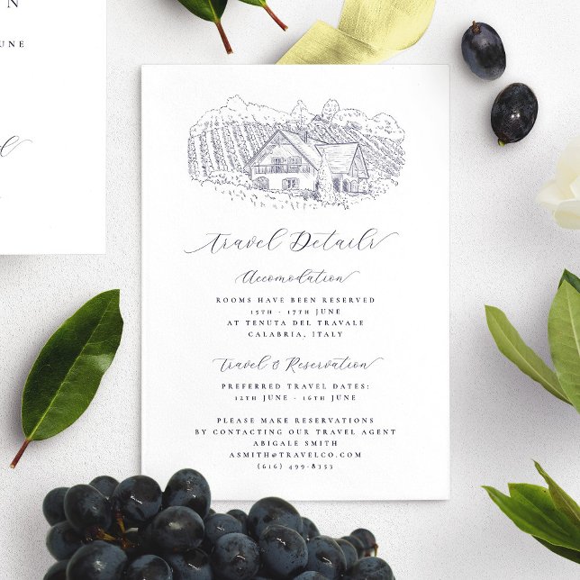 Carte D'accompagnement Elegant Vineyard Destination Wedding Détail du voy (Elegant Vineyard Destination Wedding Travel Detail Enclosure Card)