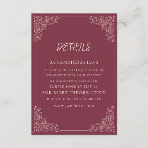 Carte D'accompagnement Elegant Vintage Bourgogne Berry Détails du Mariage