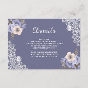 Carte D'accompagnement Elégant violet dentelle fleurie Détails du Mariage