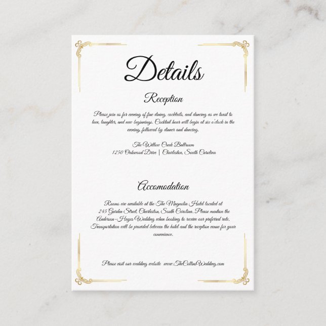 Carte D'accompagnement Elegant Wedding Enclosure Card Gold Details Insert (Devant)