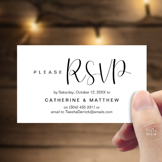 Carte D'accompagnement  Elegant "Wedding RSVP" Reminder Details (Elegant "Wedding RSVP" Reminder Details Enclosure Card Black White)